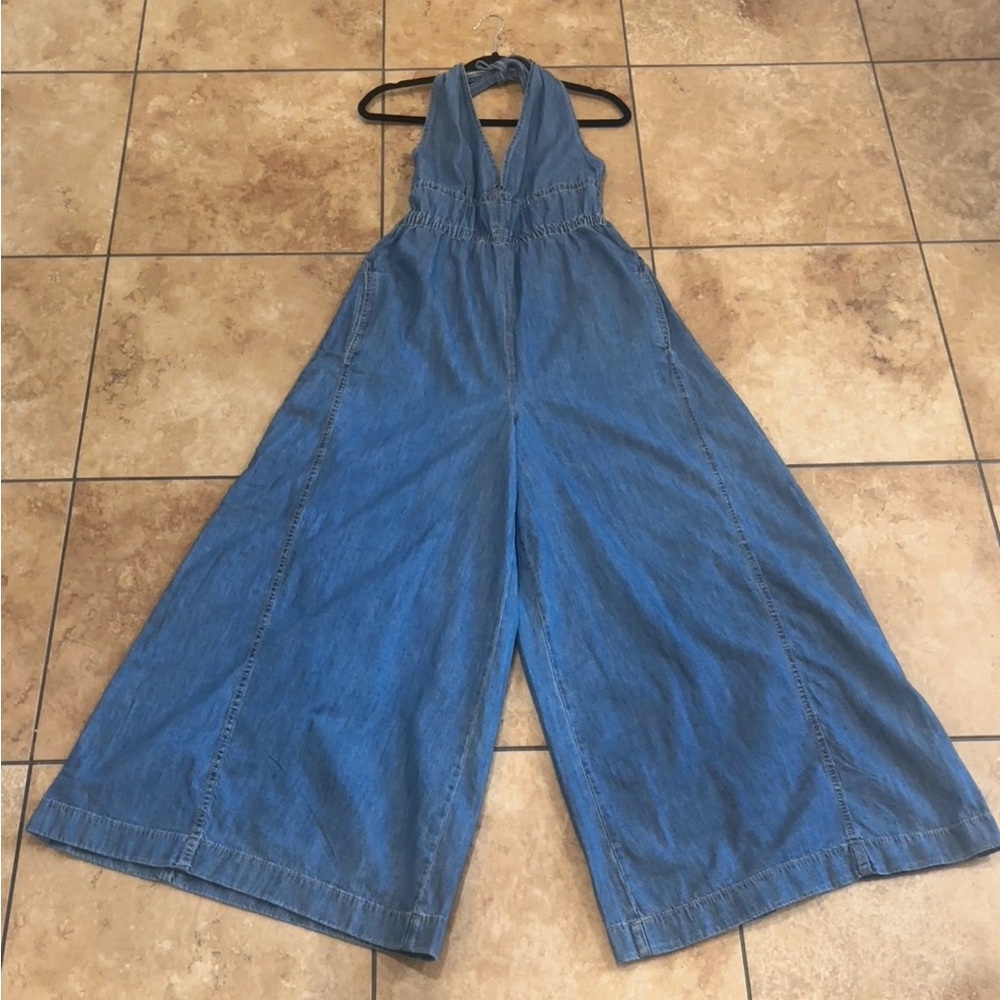 New Free People Sunrays One-Piece Denim Wide-Leg Jumpsuit We The Free - Picture 6 of 16